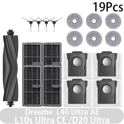 For Dreame L40 AE/L10s CE/D20 Vacuum Cleaner Accessories Main Brush Edge Brush Cloth Dust Bag Filter Screen