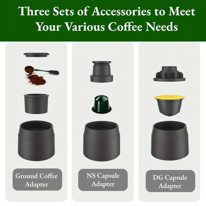 HOMEFISH 3 In1 Portable Coffee Machine Hot/Cold Water Manual Espresso Maker For Capsule & Ground Hand Press Brewer Hiking Travel