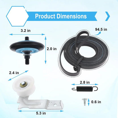 Dryer Repair Kit Replacement Compatible with Samsung - DC97-16782A Drum Roller 6602-001655 Drum Tension Belt DC93-00634A Idler Pulley Spring
