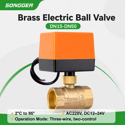 Electric Brass Ball Valve Motorized 2 Way 3 Way AC220V DC12-24V HVAC Fan Coil Heating Water Control DN15-DN50