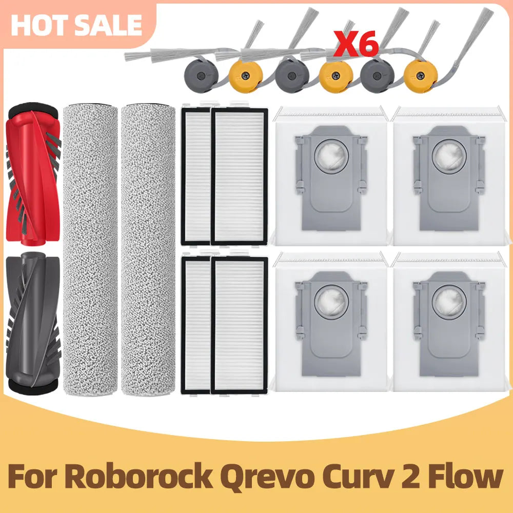 Compatible with Roborock Qrevo Curv 2 Flow / Qrevo Edge 2 Flow / Saros 20 Flow Roller Mop Main Side Brush Filter Dust Bag Parts
