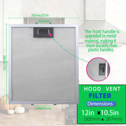 3pcs Metal Range Hood Filter W10169961a 305×267mm/12×10.5 in Kitchen Oil Filter Compatible with Whirlpool, Kitchen Aid