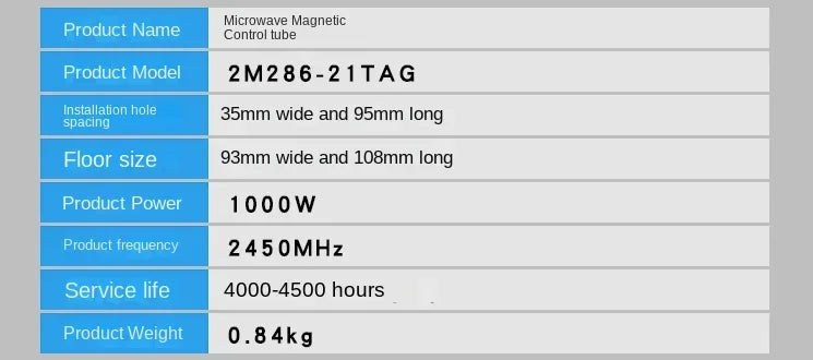Microwave frequency conversion magnetron 2M286 microwave equipment accessories 1000W microwave electronic tube heating tube