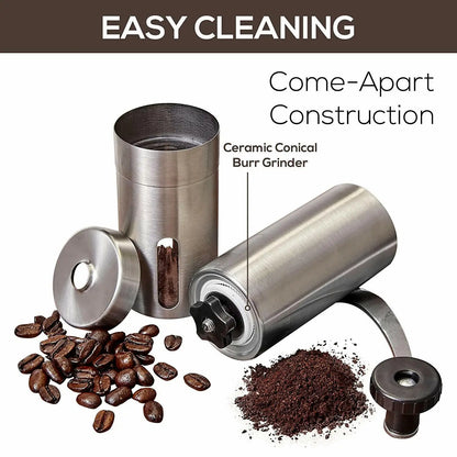 Manual Coffee Grinder Adjustable Ceramic Conical Burr Coffee Bean Mill Hand Crank Portable For Espresso French Press Drip