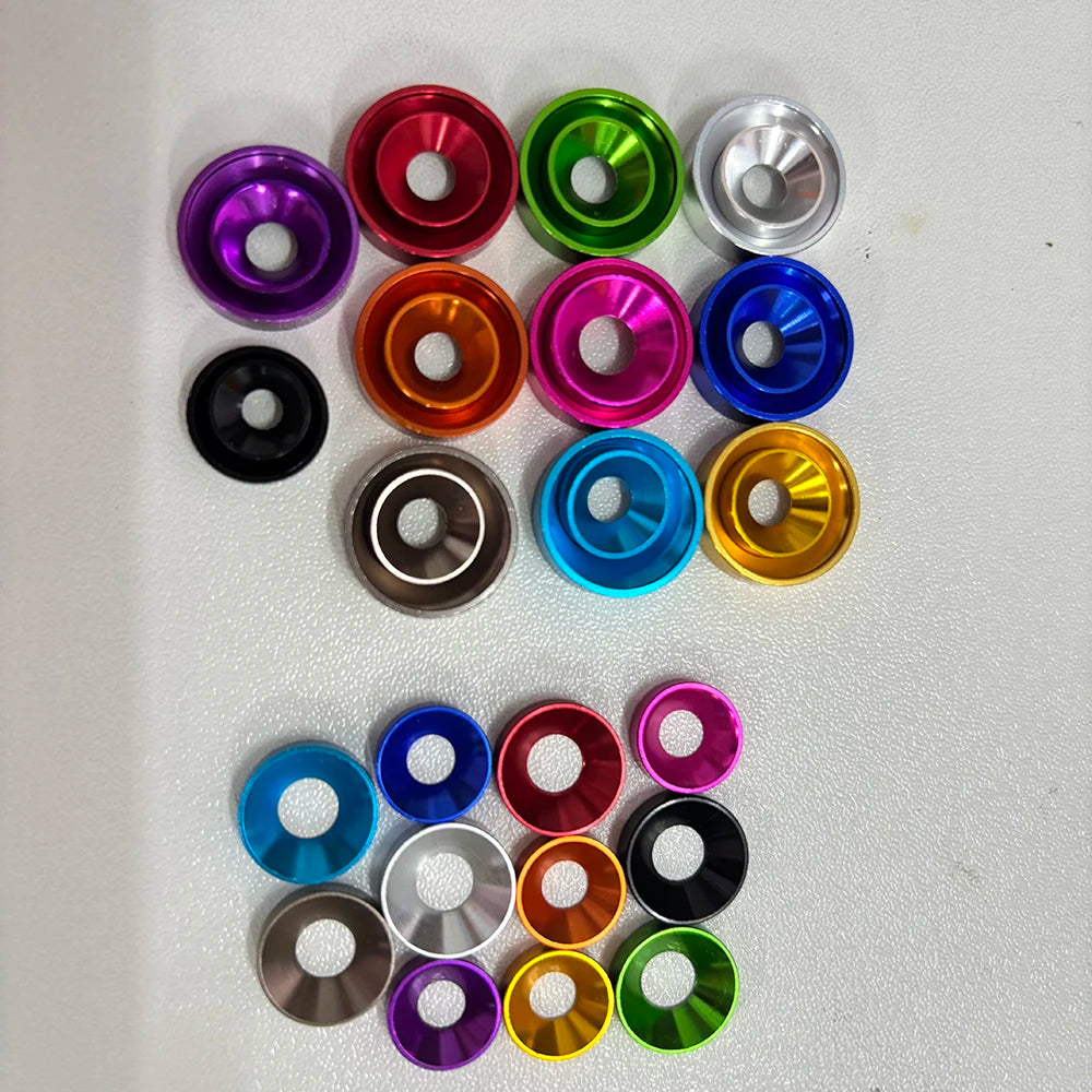 15Pcs Aluminum Alloy Conical Washers Aluminium Colorful Anodized For Countersunk Screw Spacers Gasket M2 M2.5 M3 M4 M5 M6 M8