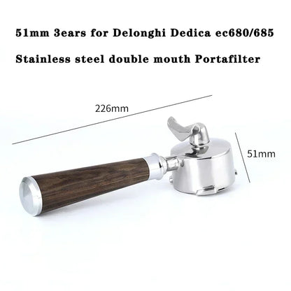 51mm 3 Ears Coffee Portafilter for Delonghi Dedica Ec680/685 Coffee Machine Stainless Steel Double Spout Coffee Handle Utensil