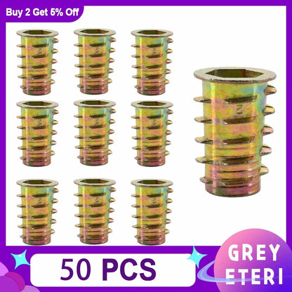 50pcs/100pcs Furniture Nut Zinc Alloy Hex Drive Insert Nuts Hex Drive Head Threaded For Wood Furniture Connector M4 M5 M6 M8 M10