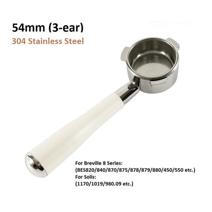 54mm 3-Ear Coffee Portafilter, 304 Stainless Steel Luxury Wooden Handle Espresso Holder Compatible with Breville 820 880 Series & Solis