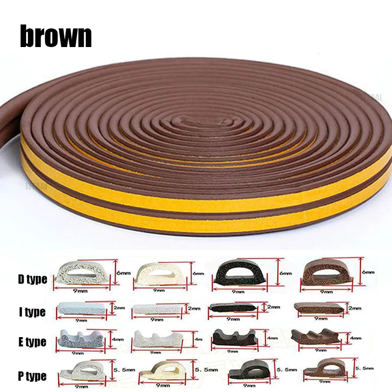 Door Insulation Seal Strip Tape Self-adhesive Acoustic Rubber Foam Weatherstrip Window Sound Draft Stopper Weather Strip