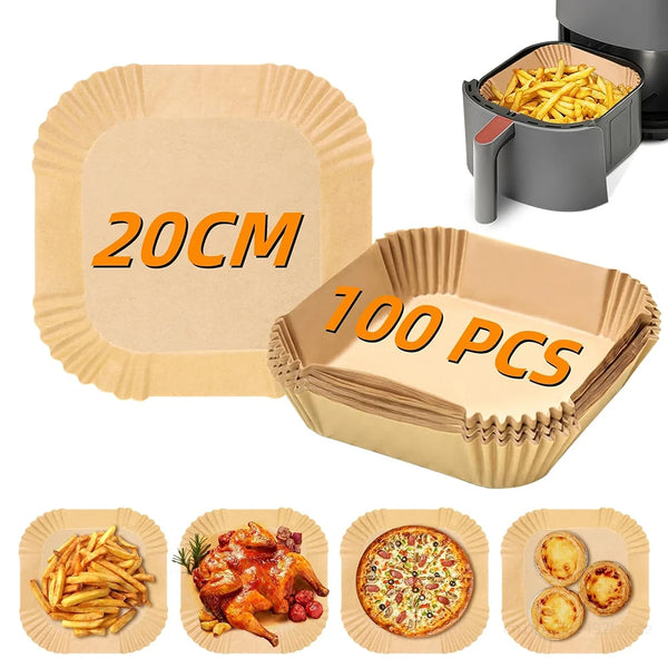 Baking Paper 20 x 20 cm, Air Fryer Paper Liner Unbleached, Non-stick Square Paper Liners, Air Fryer Baking Paper for 4.5-8 L