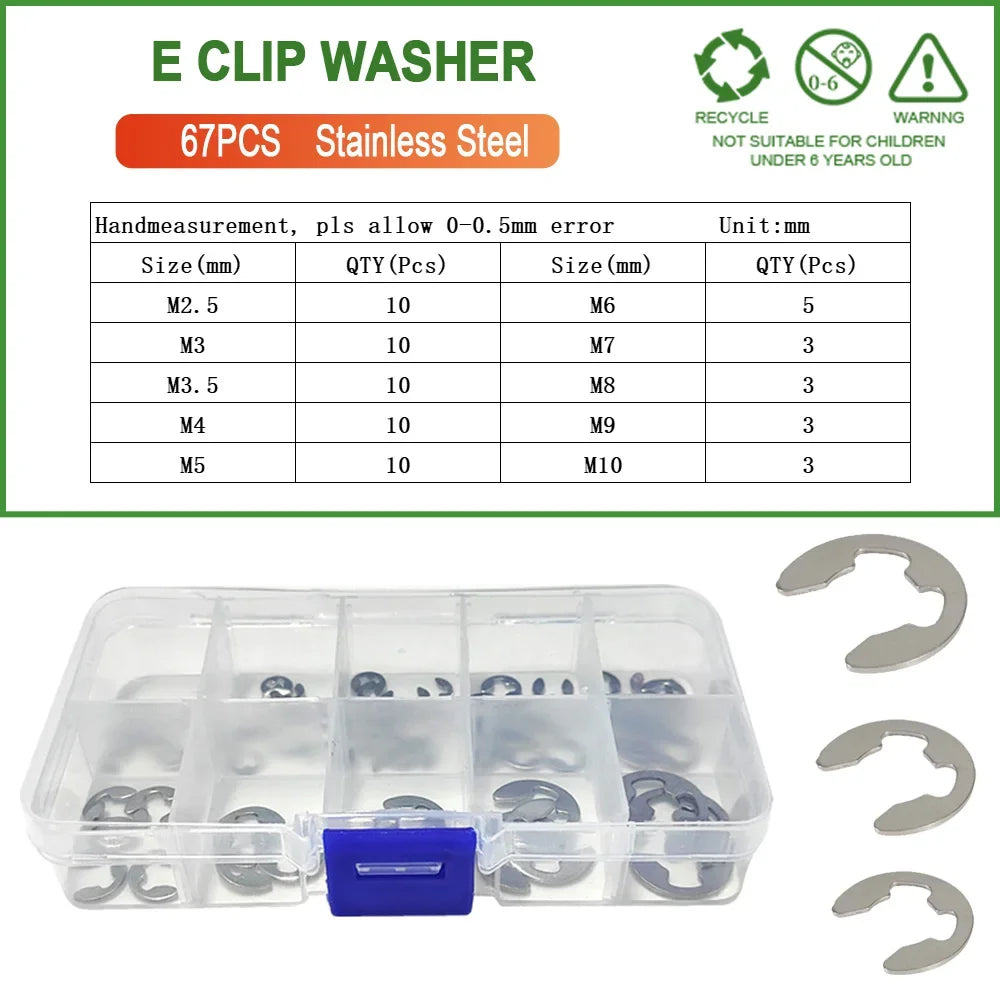 M2.5 M3 M3.5 M4 M5 M6 M7 M8 M9 M10 304 Stainless Steel E Clip Washer Spacer Gasket Circlip External Retaining Clip For Shaft