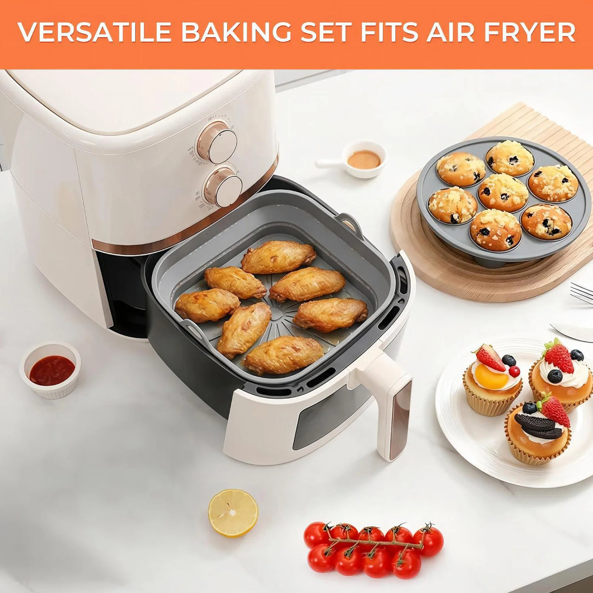 Heat Resistant Air Fryer Accessories Set Silicone Basket Liner for 5-8 Quart Models Dishwasher Safe Mold