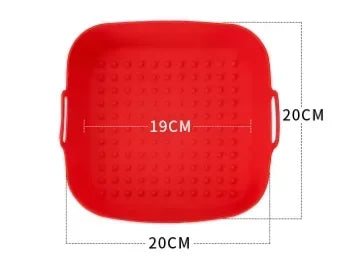 20CM Silicone Air Fryer Pot Tray Barbecue BBQ Pad Plate Airfryer Oven Baking Mold Pot Reusable Square Air Fryer Pan