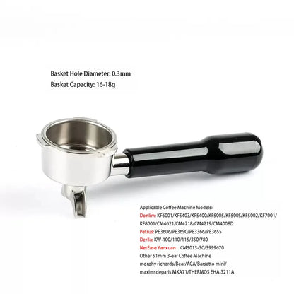 51mm 3-Ear Bottomed Portafilter for Donlim/Homix/Gypas//Sachi Espresso Machines, 304 Stainless Steel Coffee Handle with Basket