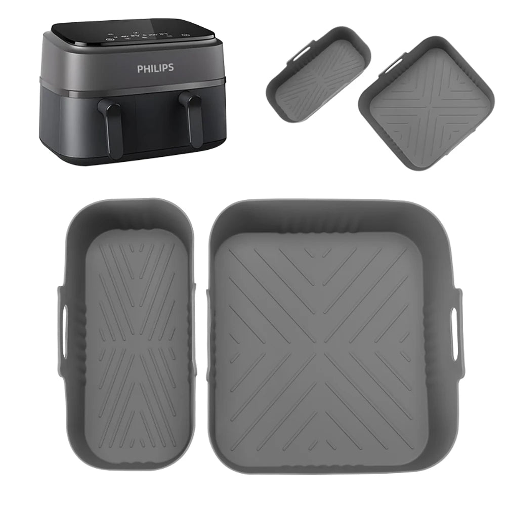 Silicone Air Fryer Mould for Philips Airfryer Dual Basket 3000 Series 9L NA350/00, 2 Pieces 6L+3L Silicone Flat Accessories