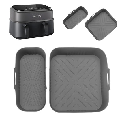 Silicone Air Fryer Mould for Philips Airfryer Dual Basket 3000 Series 9L NA350/00, 2 Pieces 6L+3L Silicone Flat Accessories