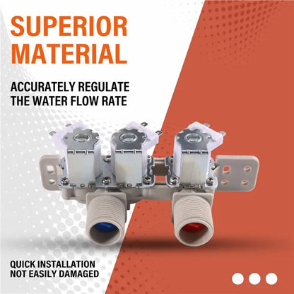 FAVORITEAJU72912230 Washer Inlet Valve Replacement Part- Double Water Inlet Three-Way Valve Model 334903220309 For Washing Mac