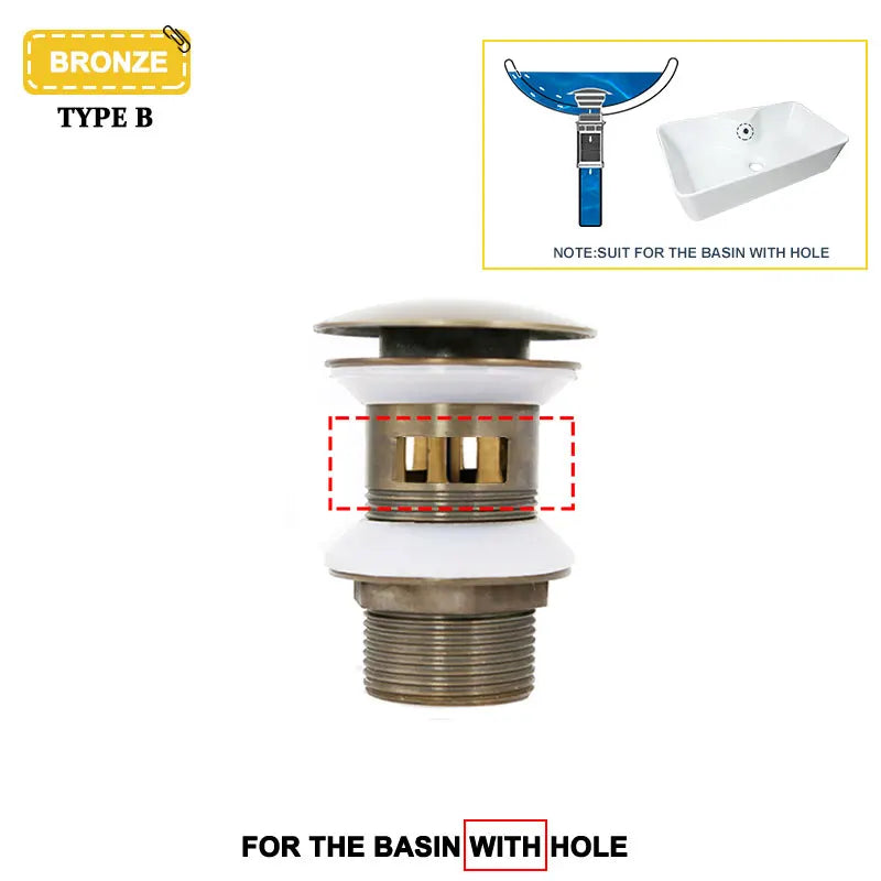 Wash Basin Pop-Up Drain Button Sink Stopper Drainer Siphon Waste Stopper Waste Pipe Drain Brushed Gold Bathroom Accessories