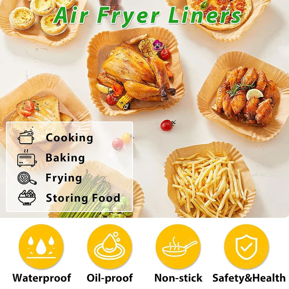 Large Size 23cm Square Cooking Paper Disposable Liners XXL Airfryer Baking Non-Stick Parchment Papers for Roasting Microwave