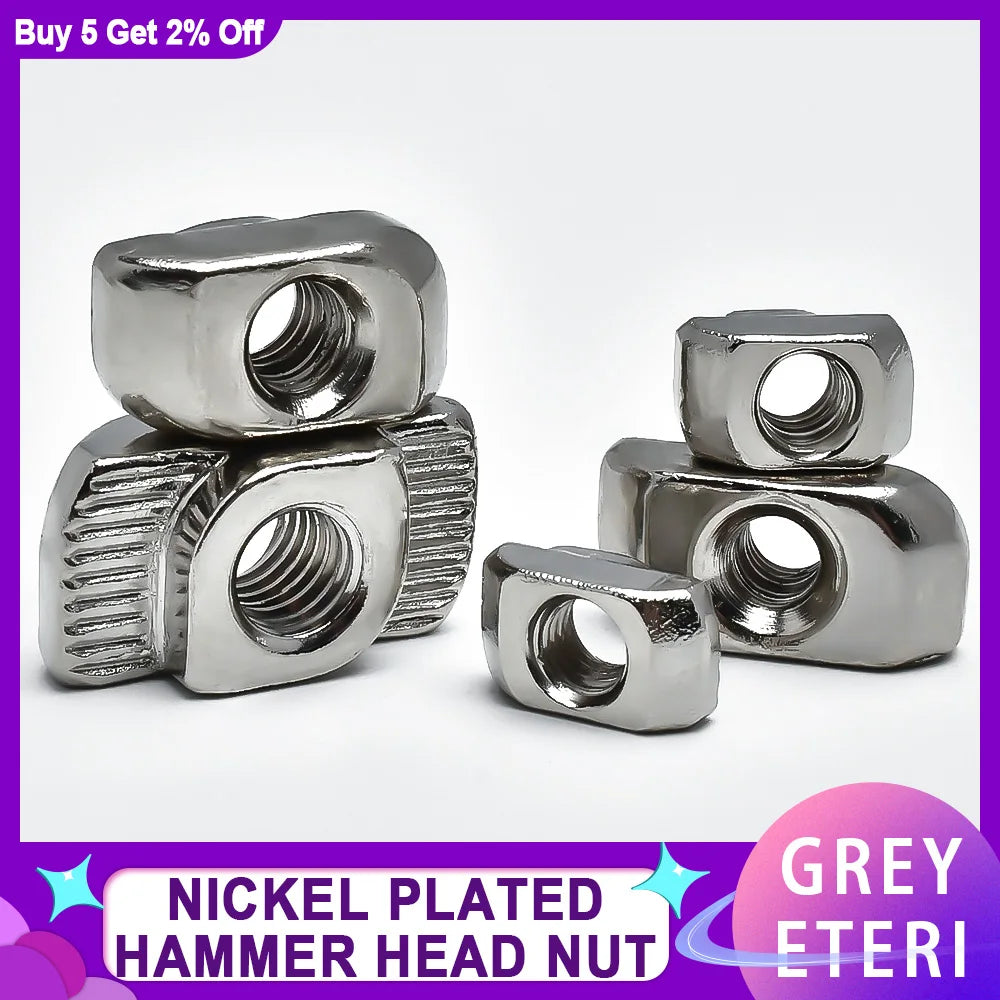 3/5/10pcs M3 M4 M5 Slot T-nut Sliding T Nut Hammer Drop In Nut Fasten Connector Extrusion Profile Nickel plated T-shaped nut