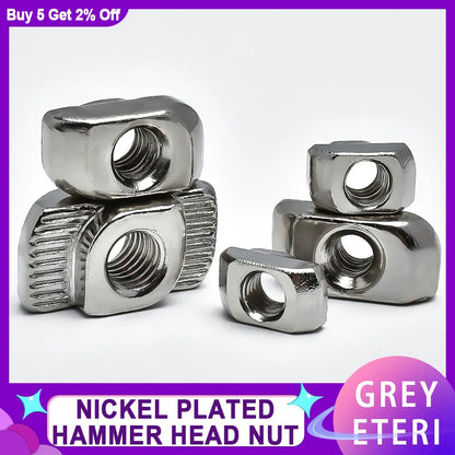 3/5/10pcs M3 M4 M5 Slot T-nut Sliding T Nut Hammer Drop In Nut Fasten Connector Extrusion Profile Nickel plated T-shaped nut