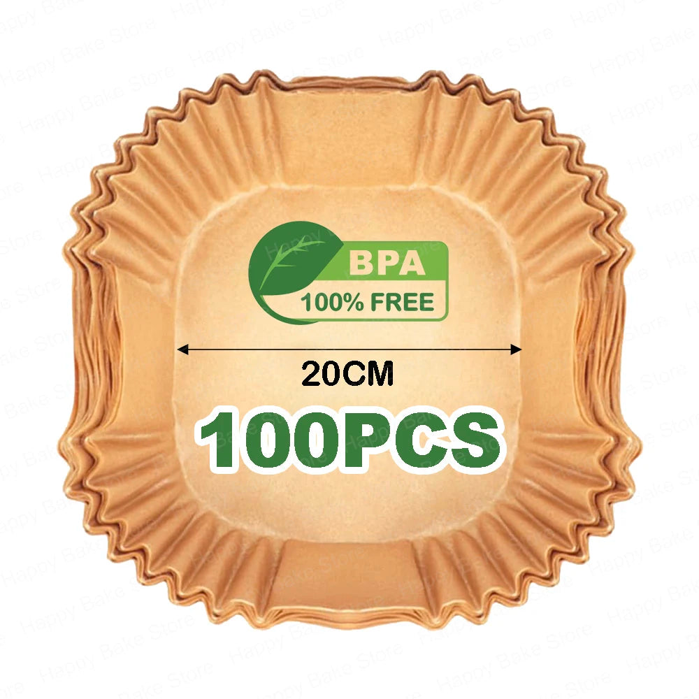 16/20CM Square Air Fryer Disposable Non-stick Parchment Paper Baking Liner Compatible with Cosori Philips Cecotec Oil-Free Fryer