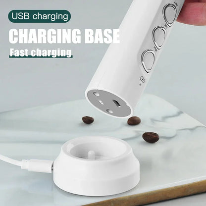 USB Rechargeable Milk Frother Mini Handheld Electric Foam Maker 3 Speed Stainless Steel Whisks for Latte Coffee Cappuccino Hot Chocolate Egg Beater Drink Mixer Blender Kitchen Gadgets Tools Portable Cordless