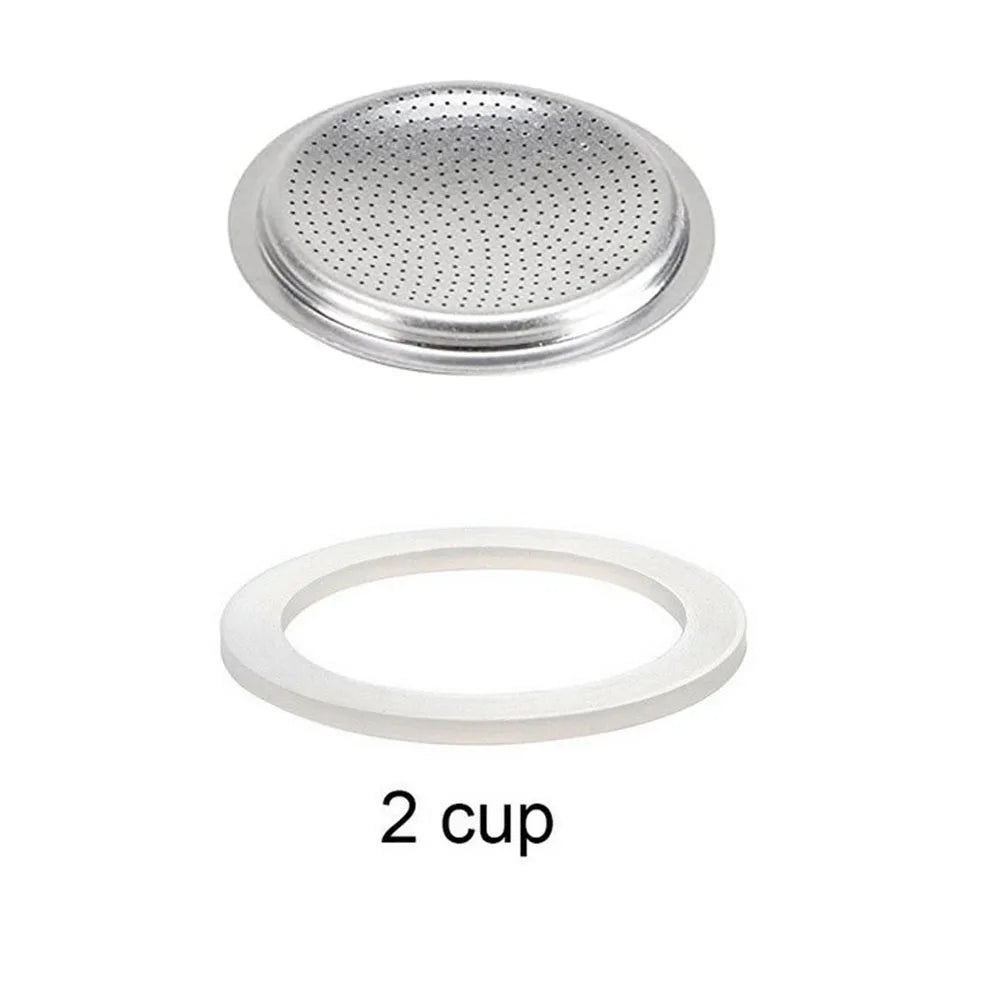 Replacement Silicone Gaskets And 1pc Aluminum Filter Moka Pot For Coffee Espresso Moka Stove Pot Top Silicone Rubber