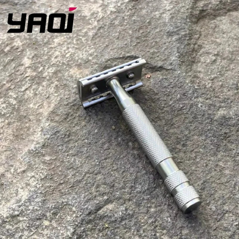 YAQI KNIGHT-HELMET Razor Head Stainless Steel Handle DE Safety Razor for Men