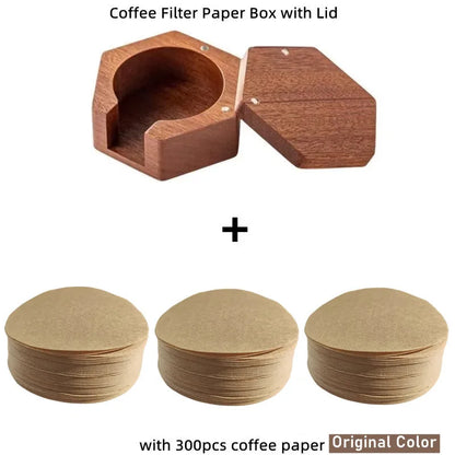 51/53/58mm Coffee Filter Paper Box Solid Wood Round Mocha Pot Filter Paper Box with Cover Lid Coffee Paper Filter Storage Box