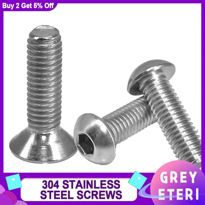 8-300pcs 304 Stainless Steel Allen Screws Round Head Bolt Countersunk Head Bolts Hex Socket Screws M2 M2.5 M3 M4