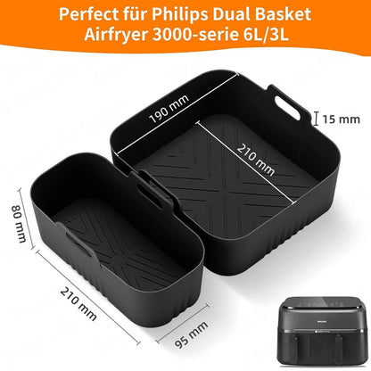 2Pcs Silicone Air Fryer Liners for Philips Dual Basket 3000 6L/3L Series NA350/00 Reusable Mold for Philips Airfryer 5000 Series