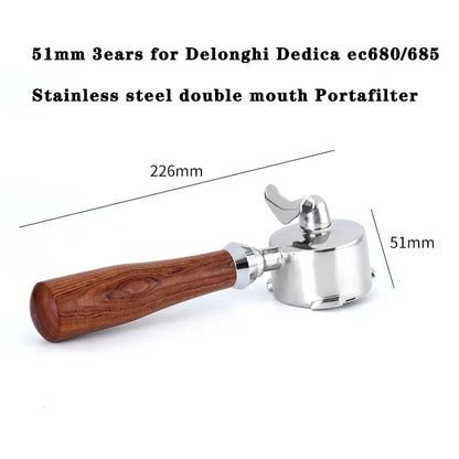 51mm 3 Ears Coffee Portafilter for Delonghi Dedica Ec680/685 Coffee Machine Stainless Steel Double Spout Coffee Handle Utensil