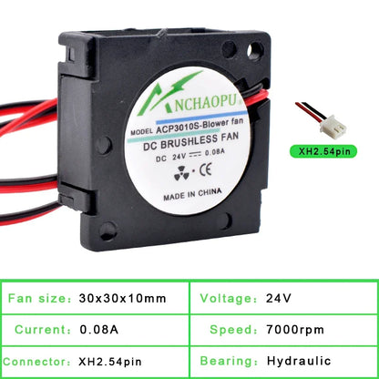 ACP3010S 3cm 30mm Fan 30x30x10mm DC5V 12V 24V USB Plug Mini Side Blower Cooling Fan for Router Projector 3D Printer