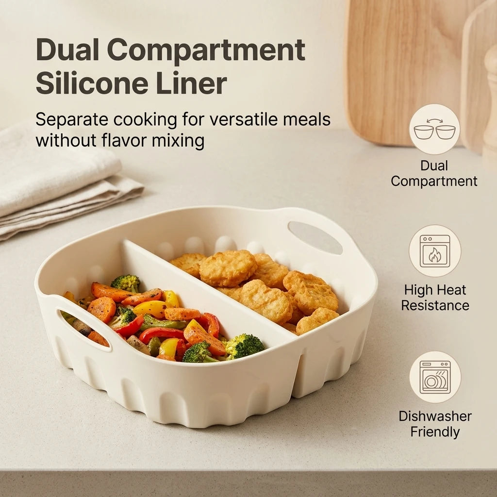 Silicone Baking Tray Divided Air Fryer Pan for Kitchen Cooking Heat Resistant Square Mold Dishwasher Safe