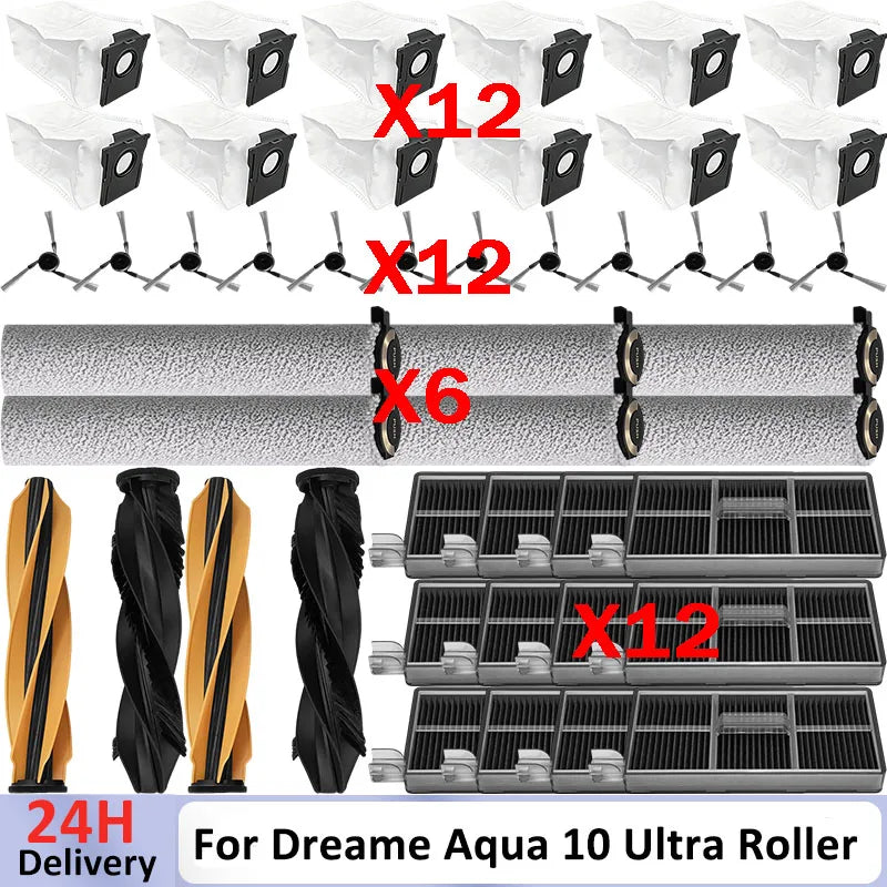 Acccessories Compatible with (Dreame Aqua 10 Ultra Roller) Vacuum Parts Main Roller Brush Side Brush Cleaner Filter Dust Bag Roller Mops