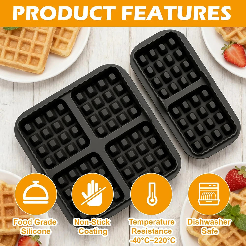 Pack of 2 Silicone Waffle Moulds, Waffle Plates, Airfryer Accessories, 4 Slots & 2 Slots, Silicone, Non-Stick Coating