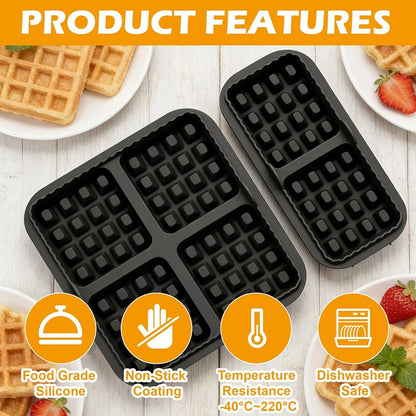Pack of 2 Silicone Waffle Moulds, Waffle Plates, Airfryer Accessories, 4 Slots & 2 Slots, Silicone, Non-Stick Coating