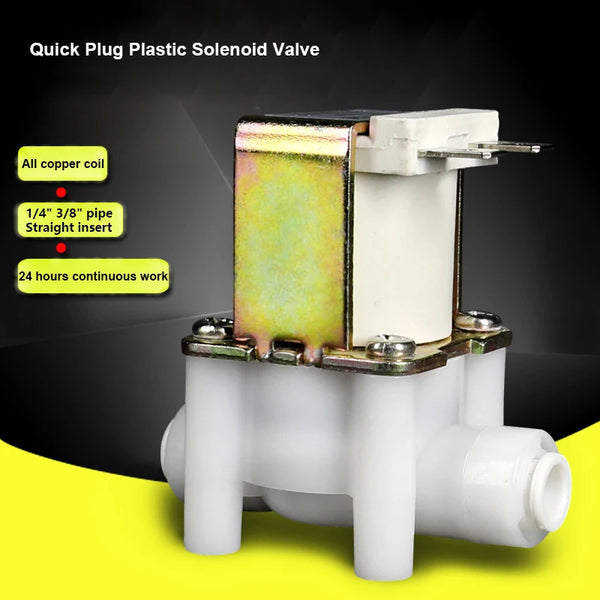 1/4" 3/8" Plastic Motorized Solenoid Valve DN8 DN10 Quick Plug Drinking Fountain Pure Water Machine Solenoid Valve 12V 24V 220V