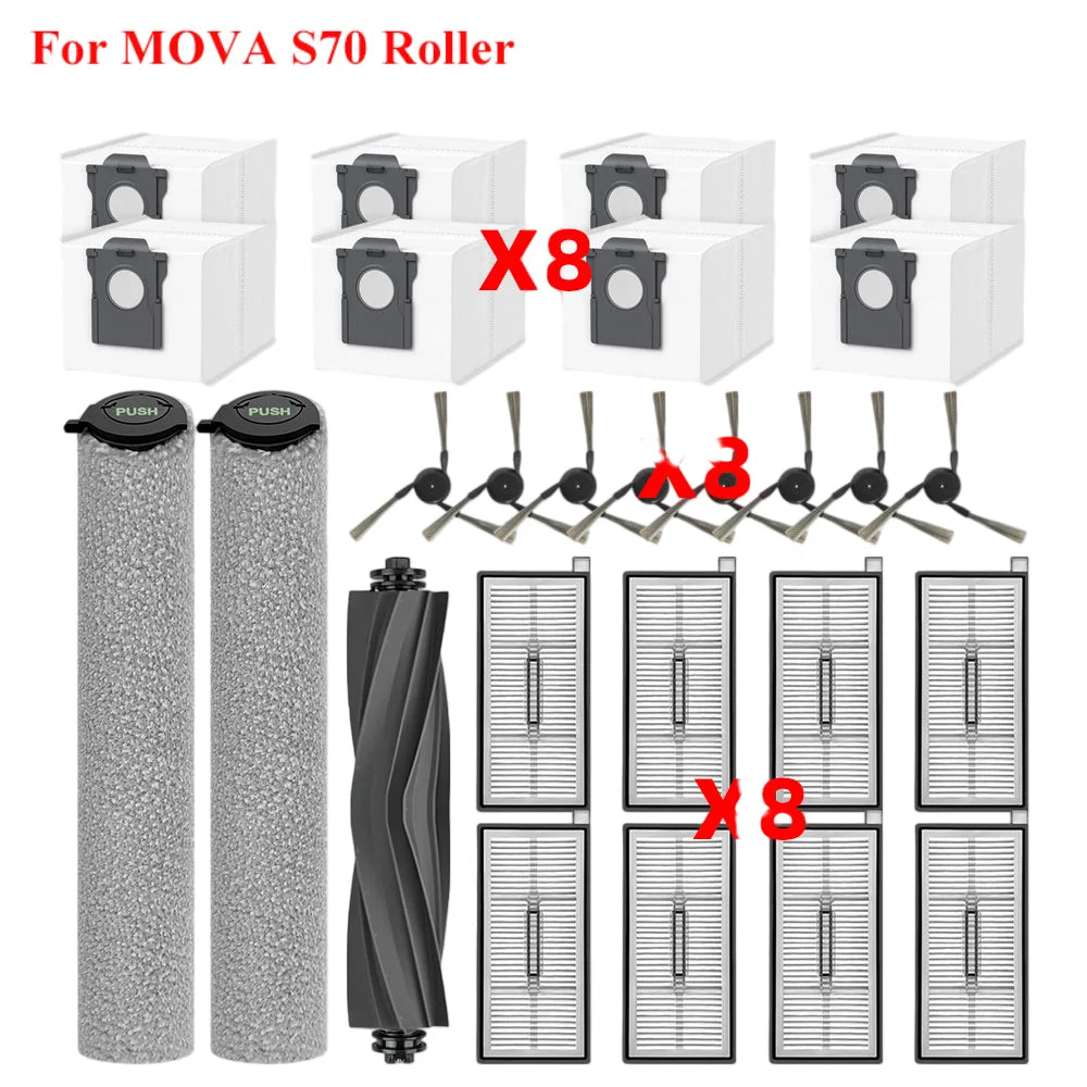 Accessories For ( MOVA S70 Roller / S70 Pro Roller / S70 Ultra Roller ) Spare Parts Main Side Brush Roller Mop Filter Dust Bag