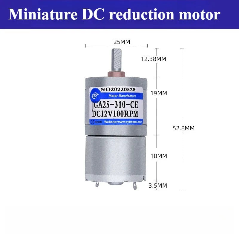 JGA25-310 Micro Gear DC Gear Motor Low High Speed Adjustable Speed 6v12v Small Motor