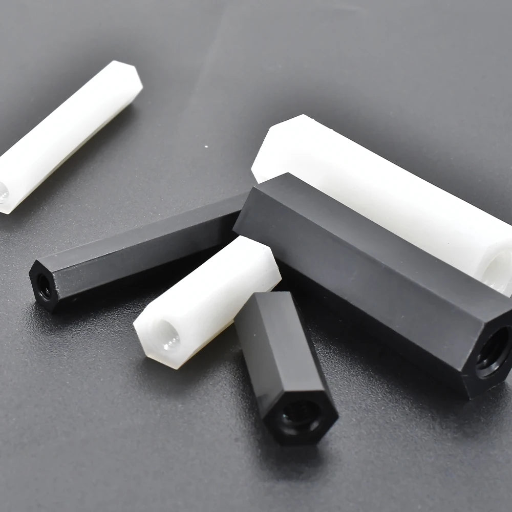 White and Black Double Pass Nylon Hex-agon Spacer Standoff Female Column Double Pass Plastic Hex Long Spacing Screws M2 M2.5 M3