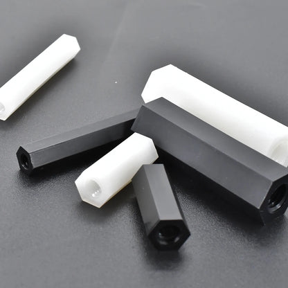 White and Black Double Pass Nylon Hex-agon Spacer Standoff Female Column Double Pass Plastic Hex Long Spacing Screws M2 M2.5 M3