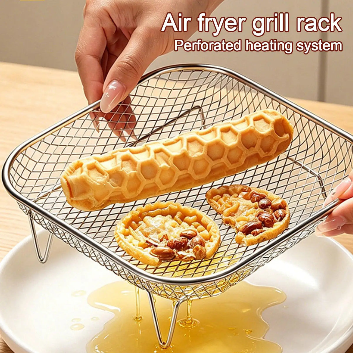 Air Fryer Rack Stainless Steel Square Stackable Air Fryer Mesh Basket for Oven Microwave Steamer Kitchen Cooking Tray Accessorie