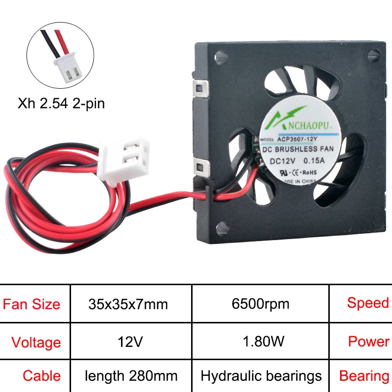ACP3507-05Y ACP3507-12Y 3.5cm 35mm 2-Pin Centrifugal Blower Fan DC5V/12V Cooling Fan for Projectors And Printers 35x35x7mm
