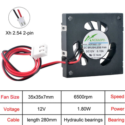 ACP3507-05Y ACP3507-12Y 3.5cm 35mm 2-Pin Centrifugal Blower Fan DC5V/12V Cooling Fan for Projectors And Printers 35x35x7mm