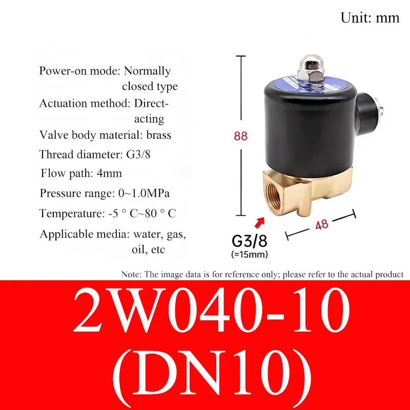 2W Small Solenoid Valves Water Valves Pneumatic Control Valves DN8/10/20/50 Normally Closed 12V 24V 220V 110V For Water Oil Air