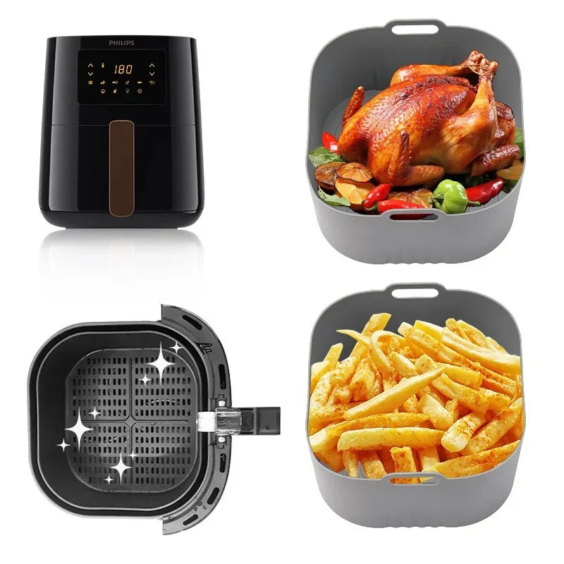 17.5cm/6.9in Silicone Air Fryer Oven Baking Plate Pizza Fried Chicken Silicone Basket Reusable Air Fryer Liner Kitchen Accessory