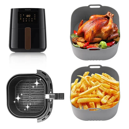 17.5cm/6.9in Silicone Air Fryer Oven Baking Plate Pizza Fried Chicken Silicone Basket Reusable Air Fryer Liner Kitchen Accessory