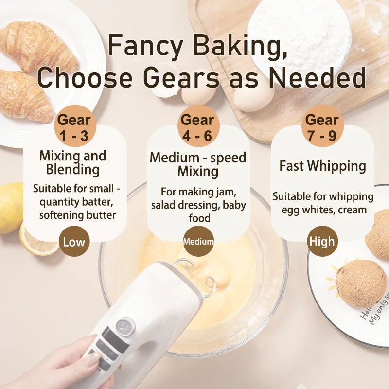 SUNATUR 400W DC Hand Mixer Electric Speed Control 304 Stainless Steel 6 Rods Set with Storage Base